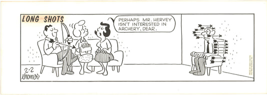 Fred Thomas Signed Long Shots Original Comic Art Strip Panel Cartoon about archery b4180