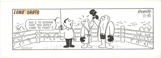 Fred Thomas Signed Long Shots Original Comic Art Strip Panel Cartoon about boxing b4191