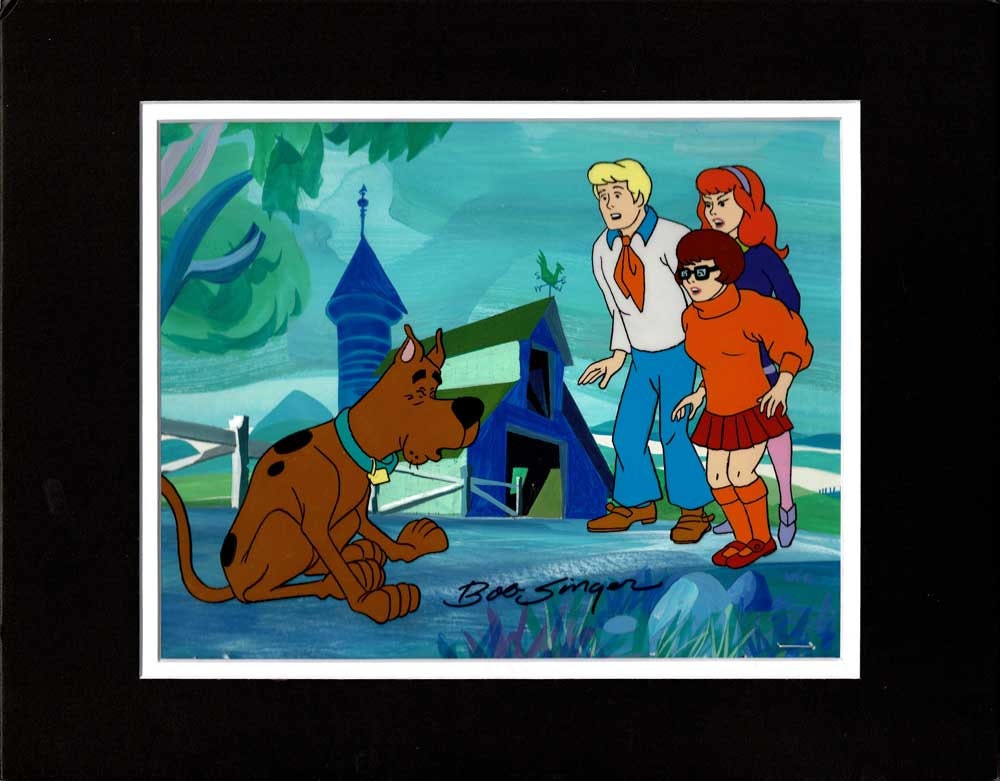 Scooby Doo Production Animation Art Cel AND Hand-Painted Original Background from Hanna Barbera Signed by Bob Singer