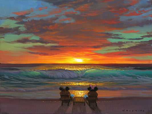 Mickey Mouse and Minnie Mouse Walt Disney Fine Art Walfrido Garcia Signed Limited Edition of 295 Print on Canvas "Sharing a Sunset