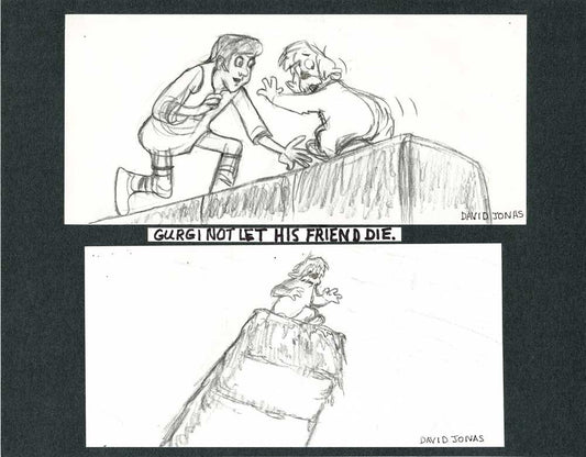 Black Cauldron 1985 Gurgi Walt Disney Production Animation Double Hand-drawn Storyboard by Animator David Jonas d