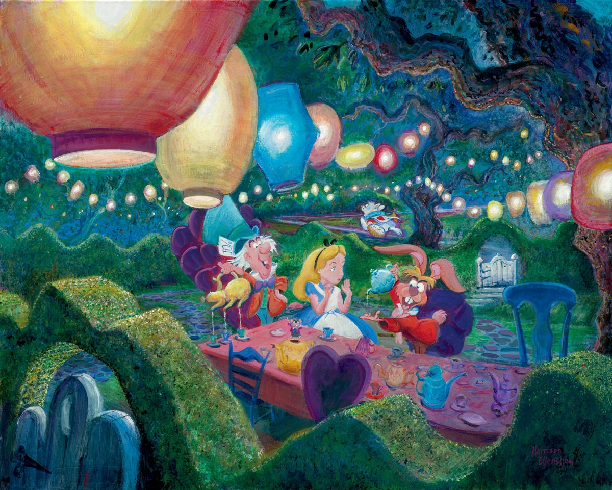 Alice in Wonderland Walt Disney Fine Art Harrison Ellenshaw Signed Limited Edition of 195 Print on Canvas "Mad Hatter's Tea Party"