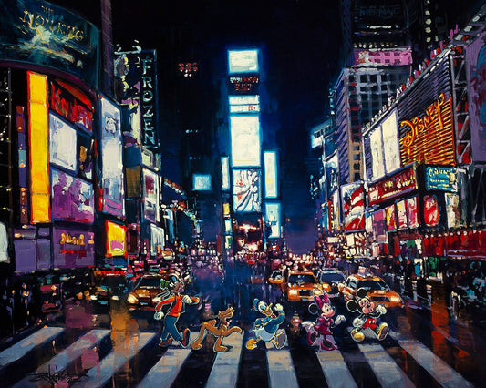 Mickey Mouse Walt Disney Fine Art Rodel Gonzalez Signed Limited Edition of 195 Print on Canvas "Bright Lights of Manhattan"