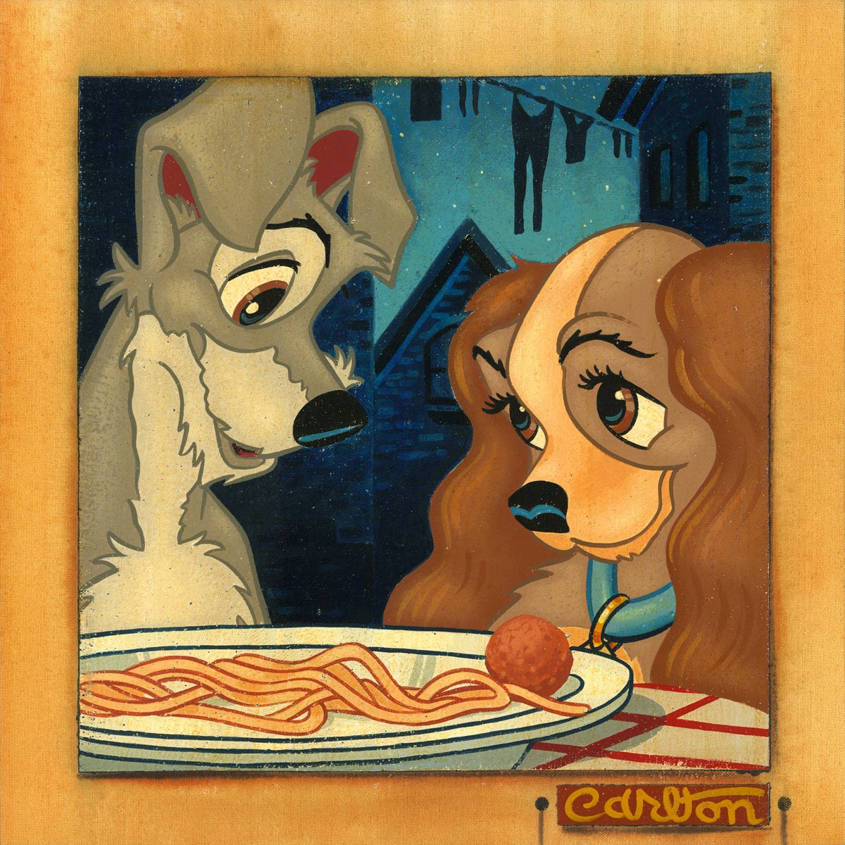 Lady and the Tramp Walt Disney Fine Art Trevor Carlton Signed Limited Edition of 95 Print on Canvas "Sweet Love"