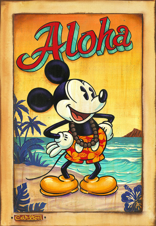 Mickey Mouse Walt Disney Fine Art Trevor Carlton Signed Limited Edition of 195 Print on Canvas "Waves of Aloha"