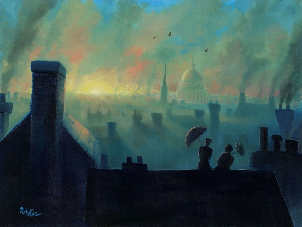Mary Poppins Walt Disney Fine Art Rob Kaz Signed Limited Edition of 50 on Canvas "A View From the Chimney's"