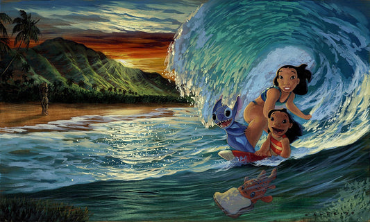 Lilo & Stitch Walt Disney Fine Art Walfrido Garcia Signed Limited Edition of 295 Print on Canvas "Morning Surf"