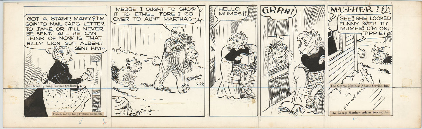 Cap Stubbs and Tippie Original Ink Daily Comic Strip Art Signed and Drawn by Edwina Dumm 1946 228