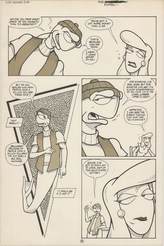 Fish Shticks #5 1992 Hand-inked original comic page by Steve Hauk and Steve Mancuse p18 Offshoot of Fish Police