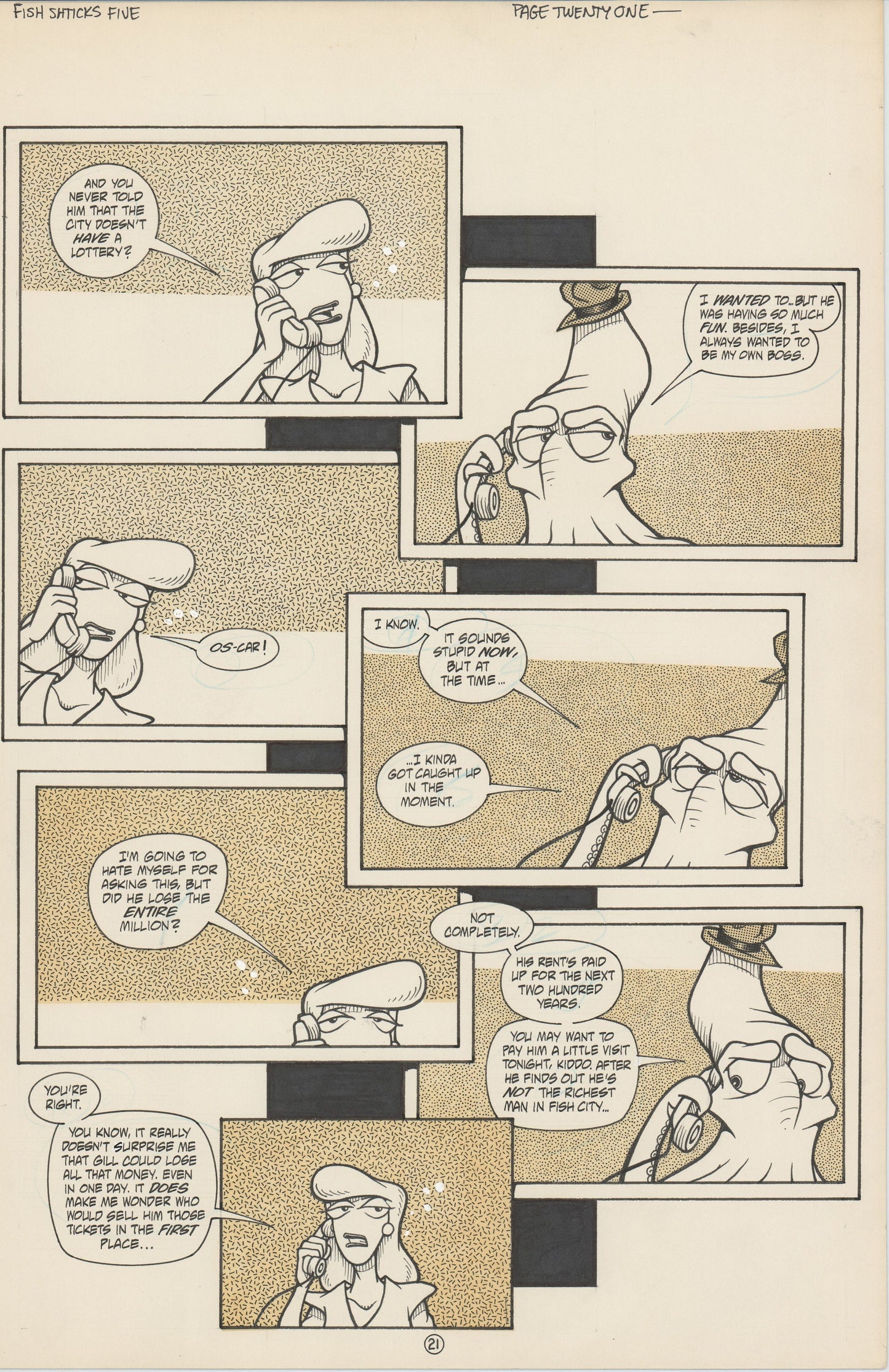 Fish Shticks #5 1992 Hand-inked original comic page by Steve Hauk and Steve Mancuse p21 Offshoot of Fish Police