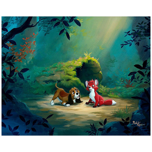 Fox and the Hound Walt Disney Fine Art Rob Kaz Signed Limited Edition of 95 on Canvas "New Found Friend in the Forest"