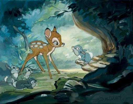 Bambi Walt Disney Fine Art Jim Salvati Signed Limited Edition of 95 on Canvas "Hello Young Prince"