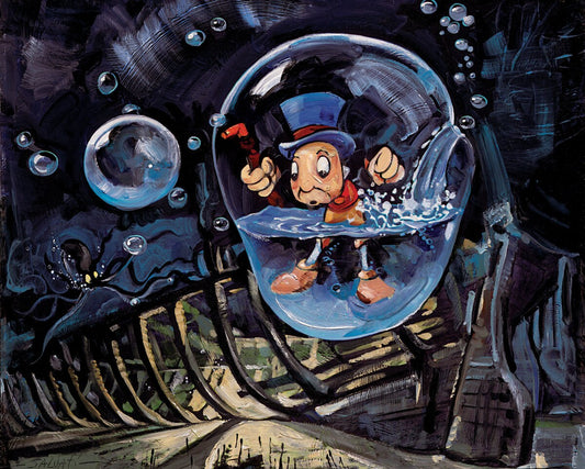 Jiminy Cricket Walt Disney Fine Art Jim Salvati Signed Limited Edition of 195 on Canvas "Waterlogged"