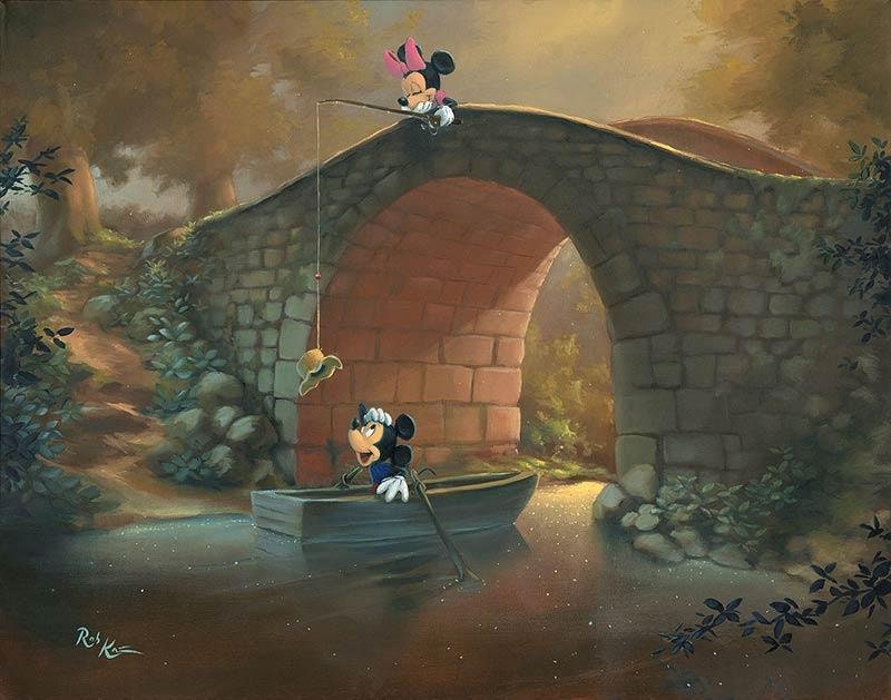 Mickey Mouse and Minnie Mouse Walt Disney Fine Art Rob Kaz Signed Limited Edition of 195 on Canvas "Hooked on You"