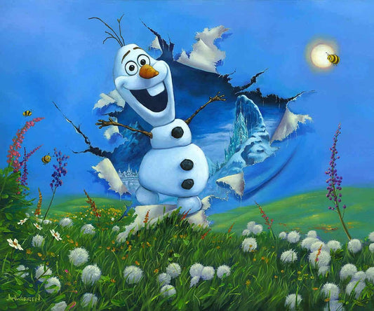 Frozen Olaf Walt Disney Fine Art Jim Warren Signed Limited Edition on Canvas of 195 "Bursting Into Spring" REGULAR EDITION
