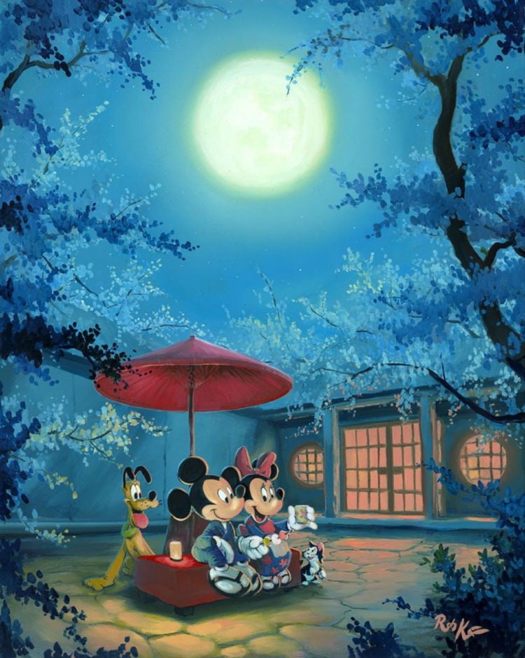 Mickey Mouse and Minnie Mouse Walt Disney Fine Art Rob Kaz Signed Limited Edition of 95 on Canvas "Summer Night