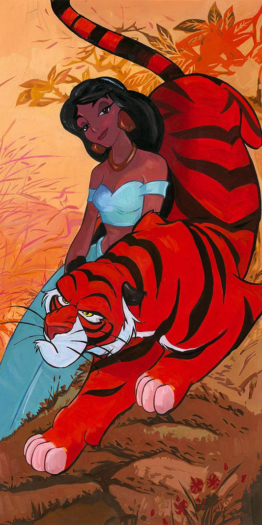 Aladdin with Jasmine and Rajah Walt Disney Fine Art Jim Salvati Signed Limited Edition of 50 on Canvas "Jasmine's Fierce Protector"