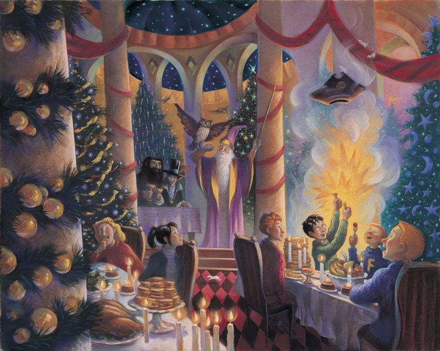 Harry Potter Christmas in the Great Hall Mary GrandPre SIGNED Giclee on Fine Art Paper Limited Edition of 250