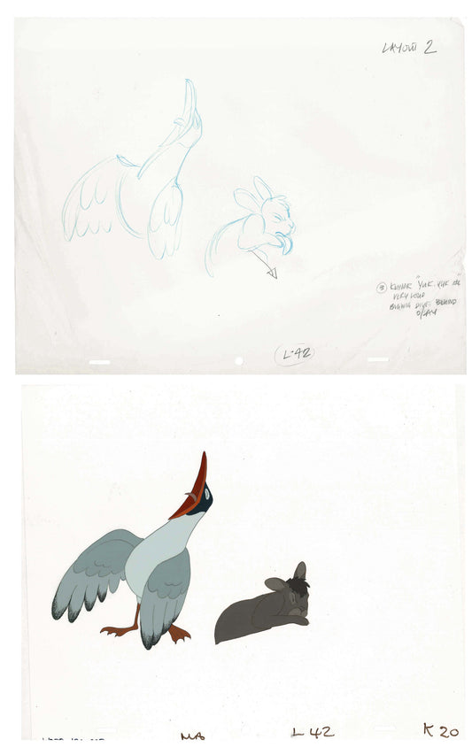 2 lot: Watership Down 1978 production Animation Cel AND Layout Drawing of Bigwig 130-2