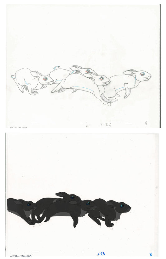 2 lot: Watership Down 1978 production Animation Cel AND Layout Drawing 130-8