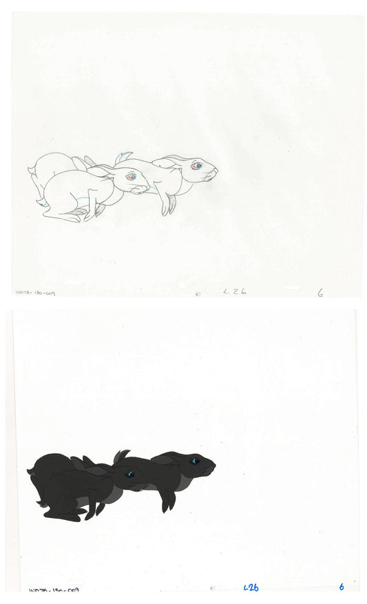 2 lot: Watership Down 1978 production Animation Cel AND Layout Drawing 130-9