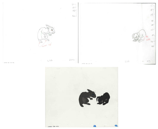 3 lot: Watership Down 1978 production Animation Cel AND TWO Drawings 130-21