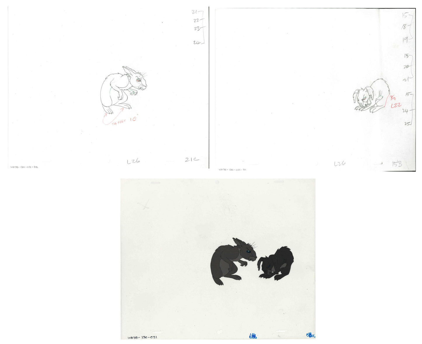 3 lot: Watership Down 1978 production Animation Cel AND TWO Drawings 130-21