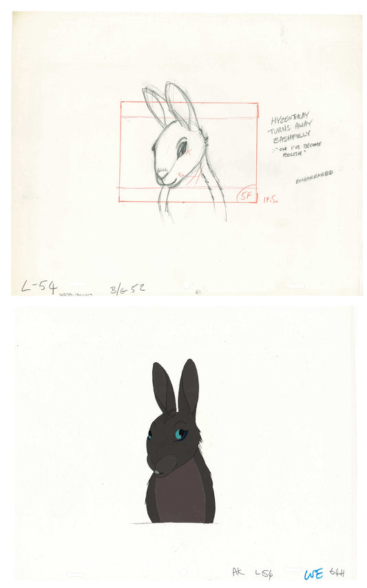 2 lot: Watership Down 1978 production Animation Cel AND Layout Drawing 130-17