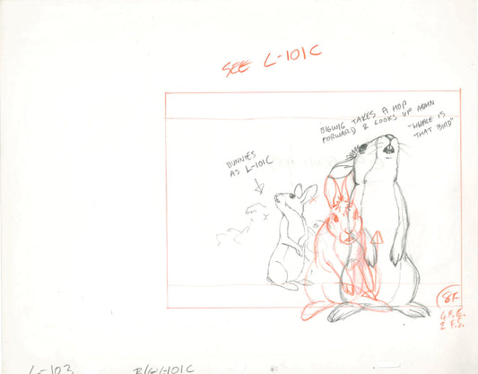 Watership Down 1978 Production Animation Cel Drawing with Linda Jones Enterprise Seal and Certificate of Authenticity 028-18