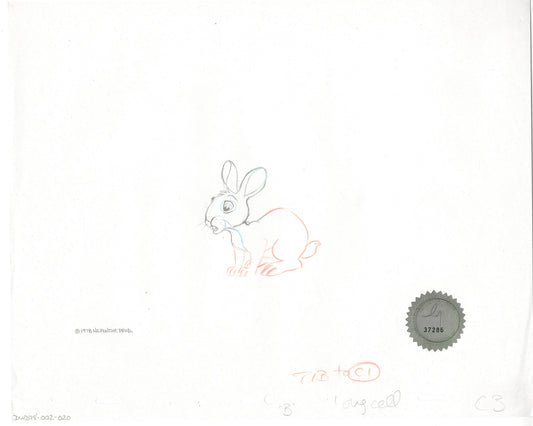 Watership Down 1978 FIVER Production Animation Cel Drawing with Linda Jones Enterprise Seal and Certificate of Authenticity 002-20