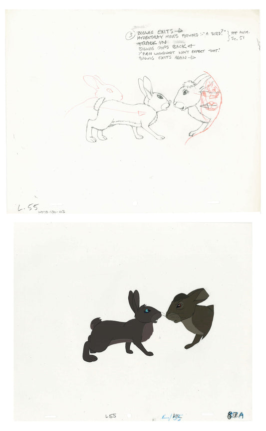 2 lot: Watership Down 1978 production Animation Cel AND Layout Drawing of Bigwig 130-13