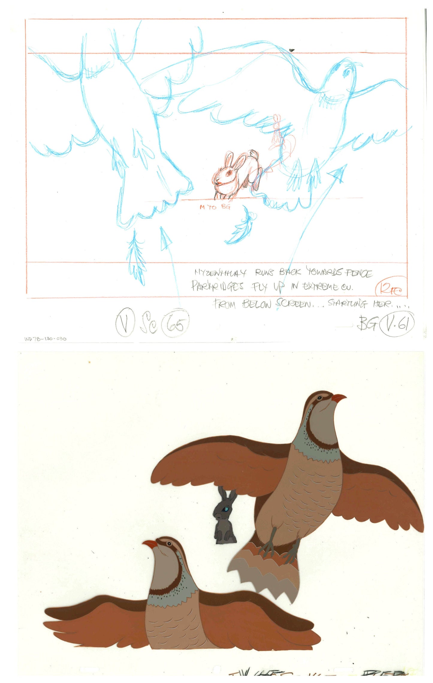 2 lot: Watership Down 1978 production Animation Cel AND Layout Drawing 130-30