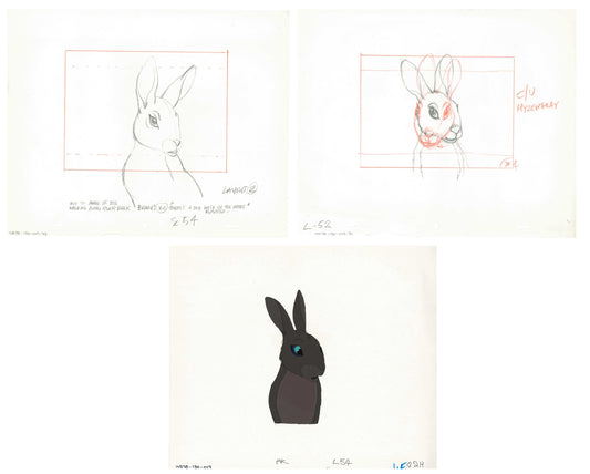 3 lot: Watership Down 1978 production Animation Cel AND TWO Drawings 130-19