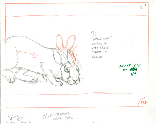 Watership Down 1978 Production Animation Cel Drawing with Linda Jones Enterprise Seal and Certificate of Authenticity 028-23