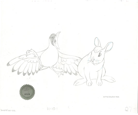 Watership Down 1978 Production Animation Cel Drawing with Linda Jones Enterprise Seal and Certificate of Authenticity 001-12