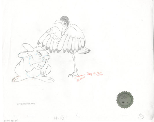 Watership Down 1978 Production Animation Cel Drawing with Linda Jones Enterprise Seal and Certificate of Authenticity 001-18