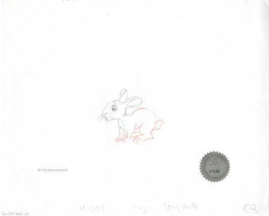 Watership Down 1978 FIVER Production Animation Cel Drawing with Linda Jones Enterprise Seal and Certificate of Authenticity 002-11