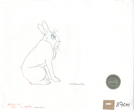 Watership Down 1978 Production Animation Cel Drawing with Linda Jones Enterprise Seal and Certificate of Authenticity 003-3
