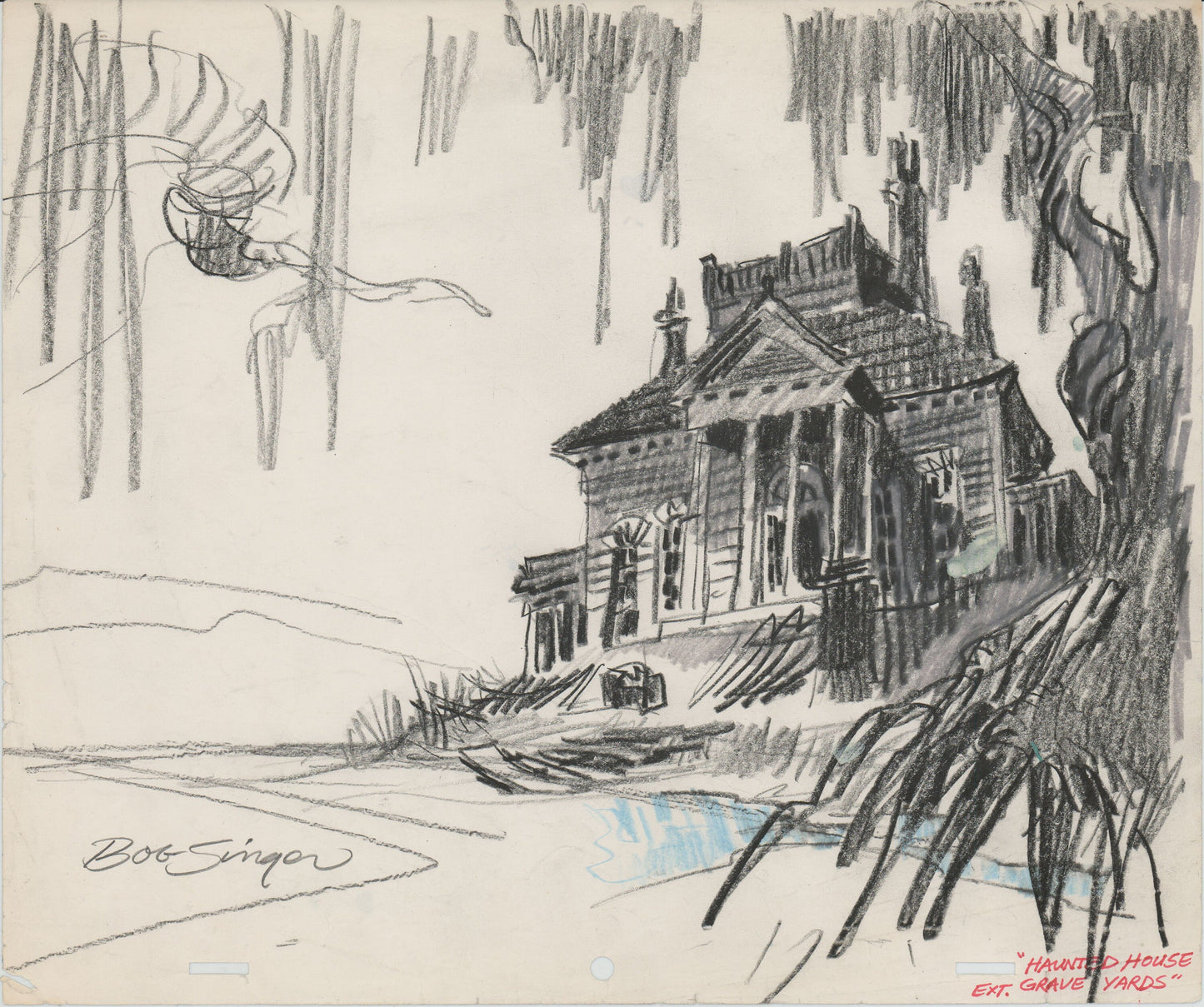 SCOOBY DOO 1976 Maison Dupre Production Animation Background Drawing by Bob Singer (SIGNED) from Hanna Barbera