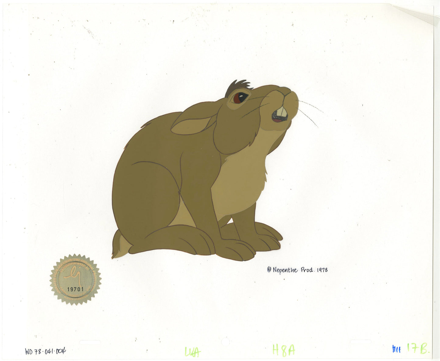 Watership Down 1978 Production Animation Cel of Bigwig with LJE Seal and COA 041-004