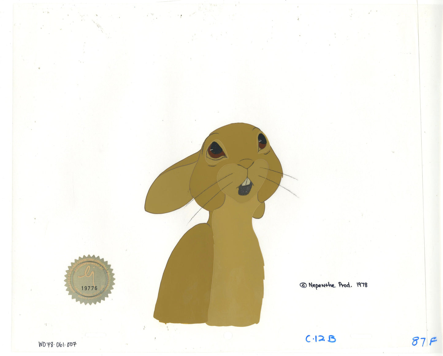 Watership Down 1978 Production Animation Cel of Fiver with LJE Seal and COA 061-007