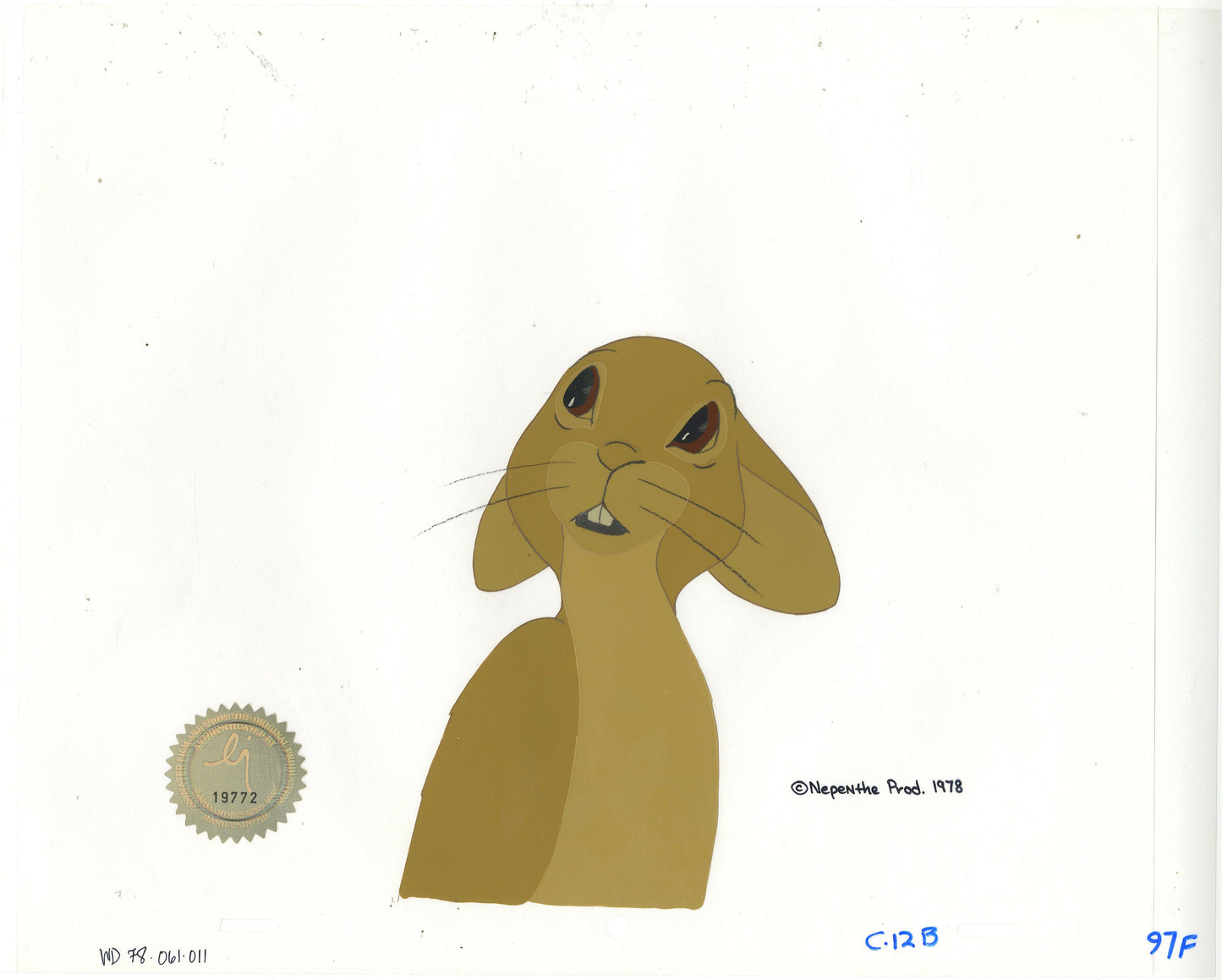 Watership Down 1978 Production Animation Cel of Fiver with LJE Seal and COA 061-011