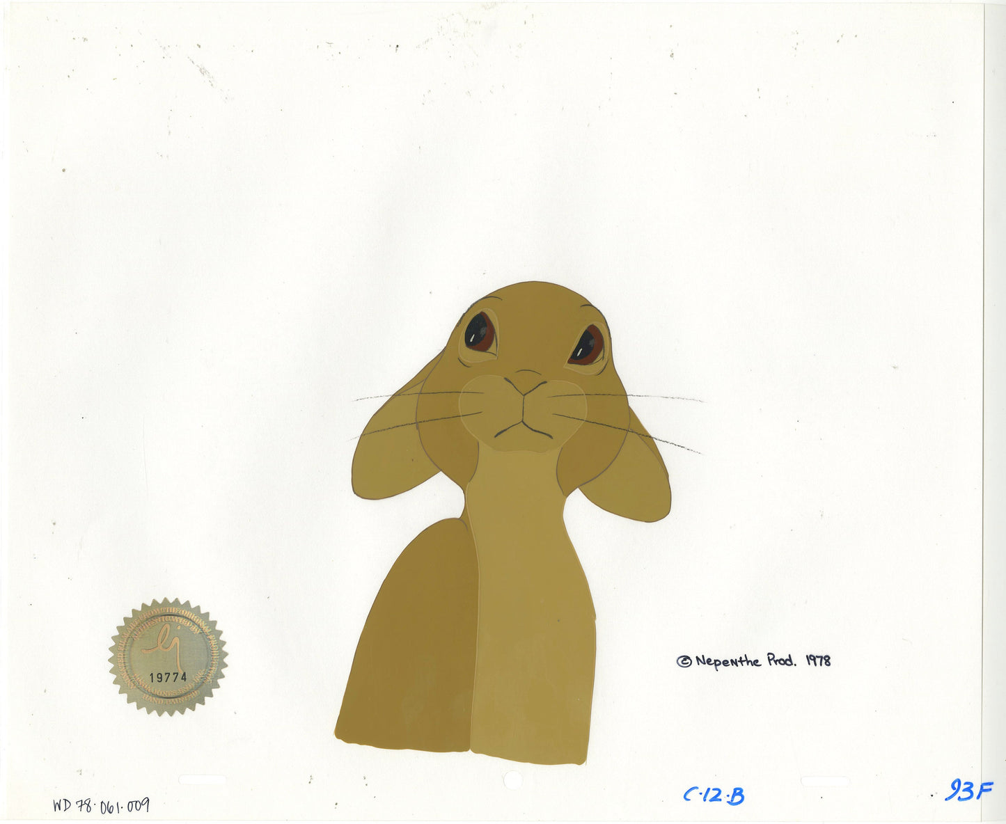 Watership Down 1978 Production Animation Cel of Fiver with LJE Seal and COA 061-009