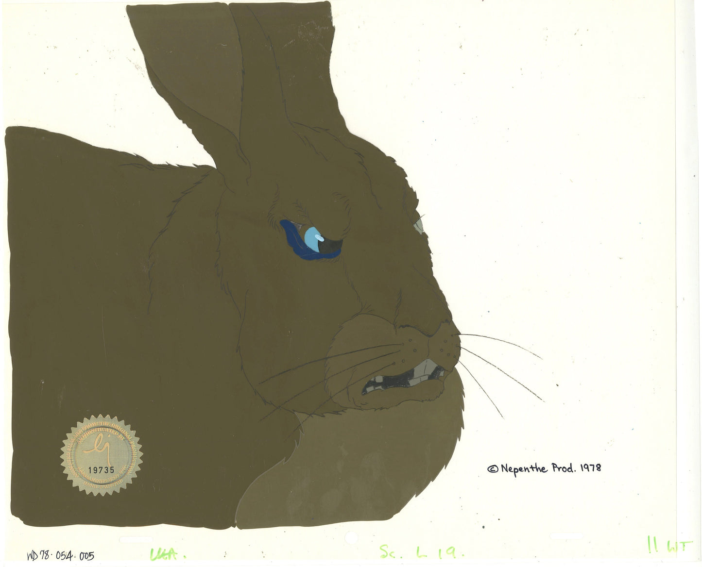 Watership Down 1978 Production Animation Cel of General Woundwort with LJE Seal and COA 054-005