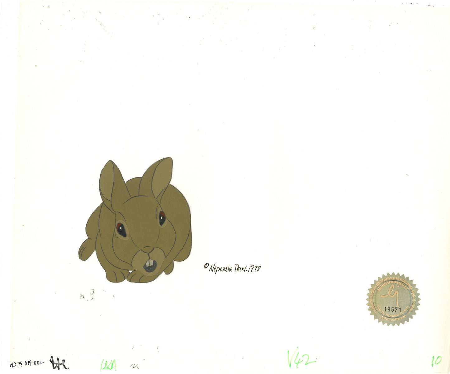 Watership Down 1978 Production Animation Cel of Pipkin with LJE Seal and COA 019-004