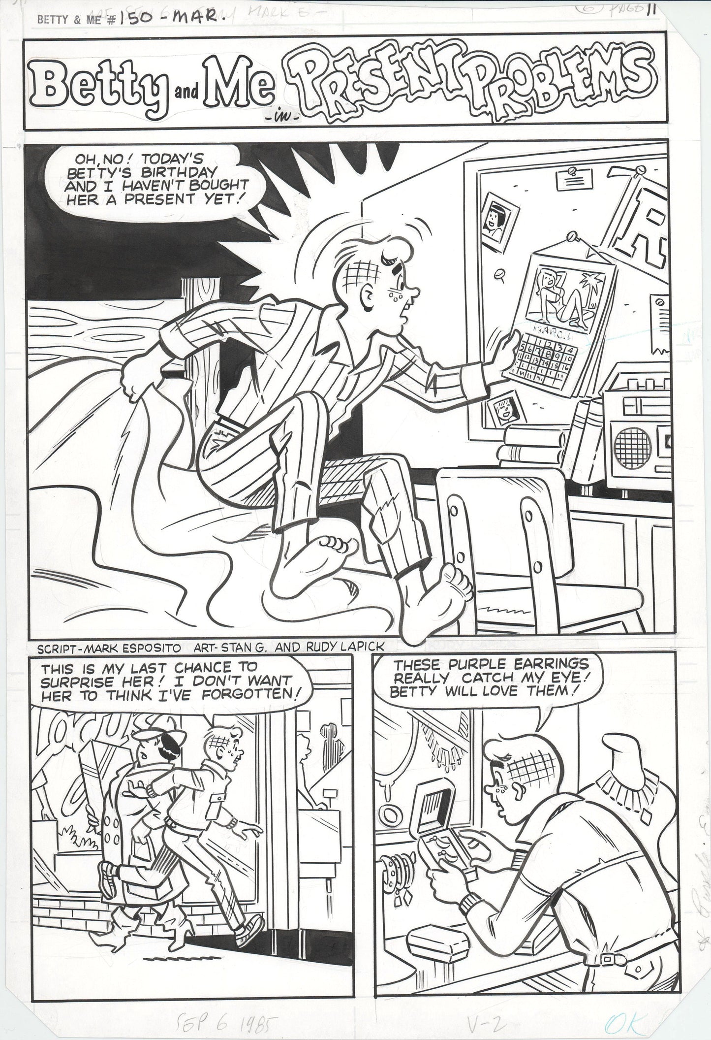 Archie 1986 Betty and Me Original Hand-inked comic page #150 by Stan Goldberg Rudy Lapick and Mark Esposito p11