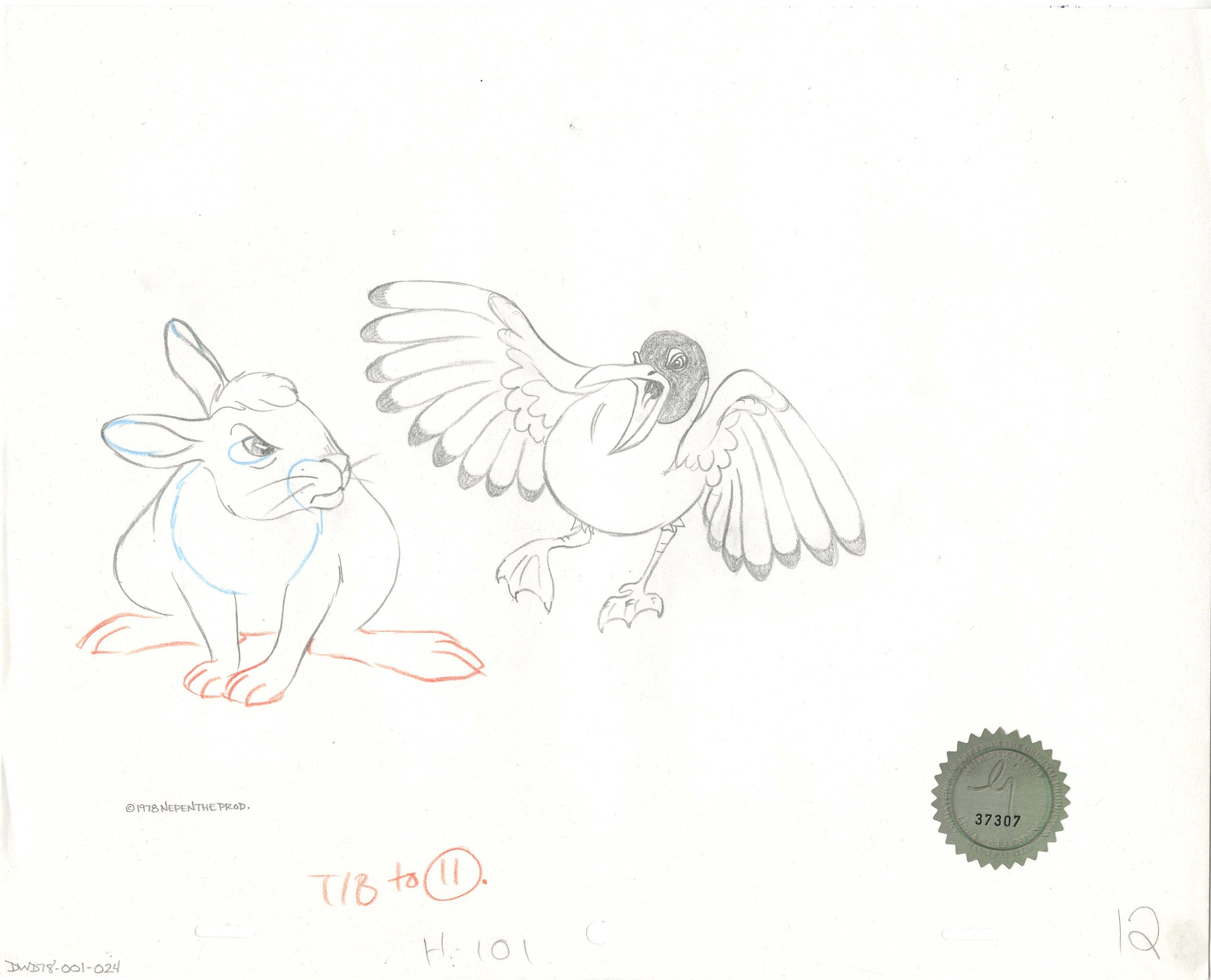 Watership Down 1978 Production Animation Cel Drawing Of Bigwig And Keh ...