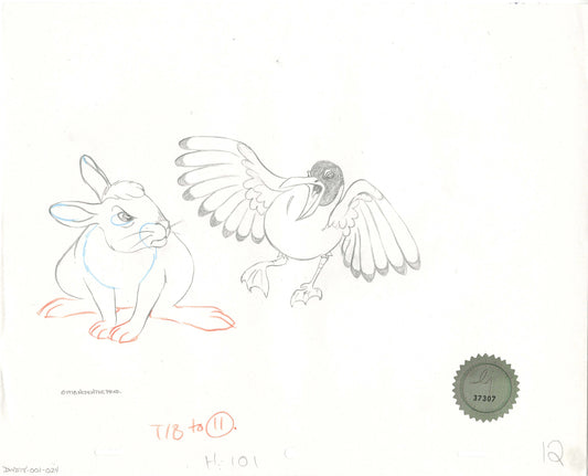 Watership Down 1978 Production Animation Cel Drawing of Bigwig and Kehaar with Linda Jones Seal and Certificate of Authenticity 001-24