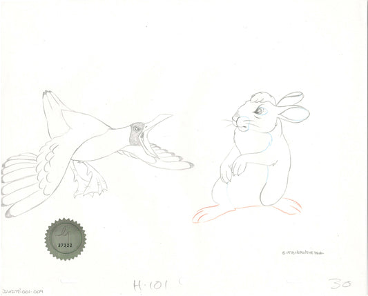 Watership Down 1978 Production Animation Cel Drawing of Bigwig and Kehaar with Linda Jones Seal and Certificate of Authenticity 001-009