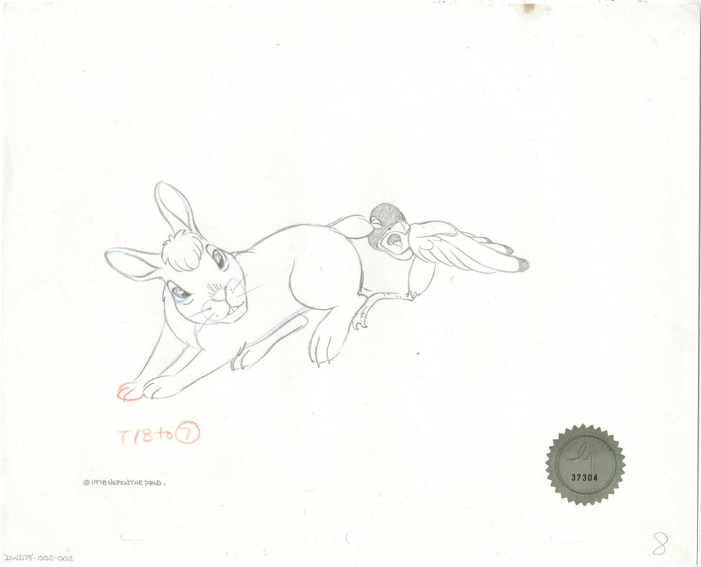 Watership Down 1978 Production Animation Cel Drawing of Bigwig and Kehaar with Linda Jones Seal and Certificate of Authenticity 002-002
